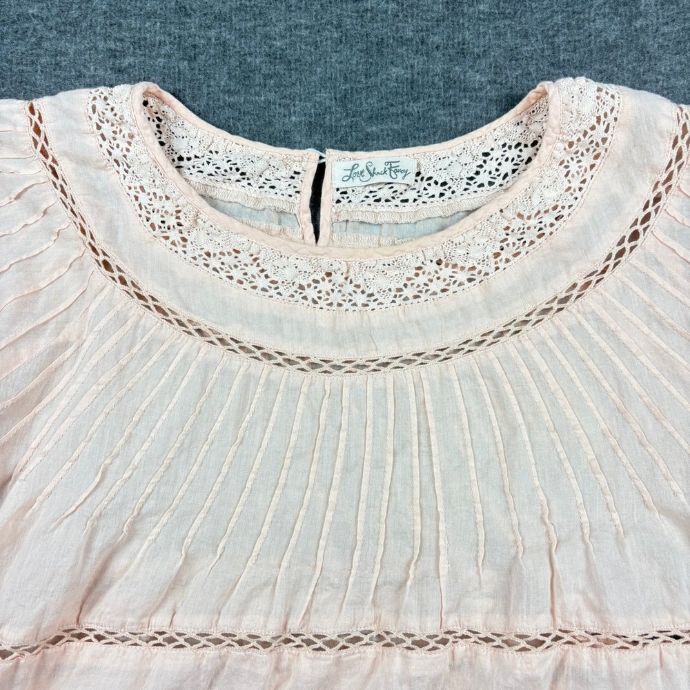 LoveShackFancy Lace Pintuck Blouse Women 2 Pink Romantic Cottagecore Parisian - Picture 6 of 12